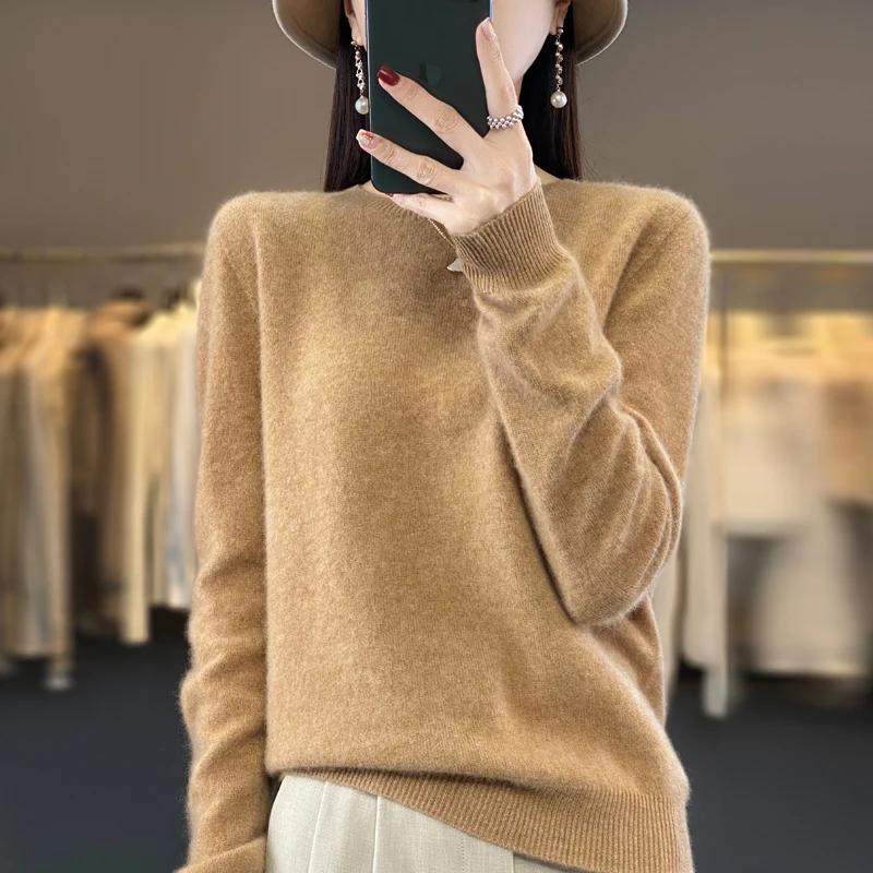 100% laine mérinos pull femmes col rond cachemire tricots femme pull automne hiver décontracté hauts