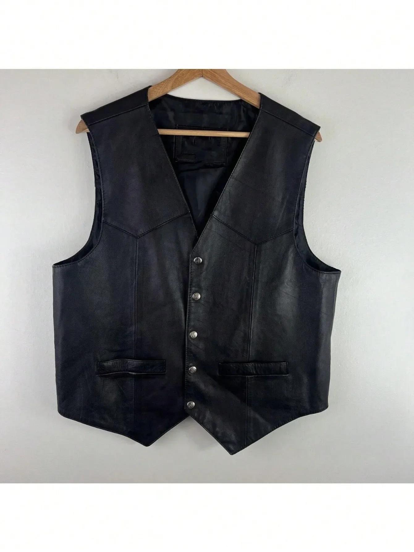 LisdinoMen doux 100% cuir gilet Snap Western hommes cadeau tenue de vacances motard informel