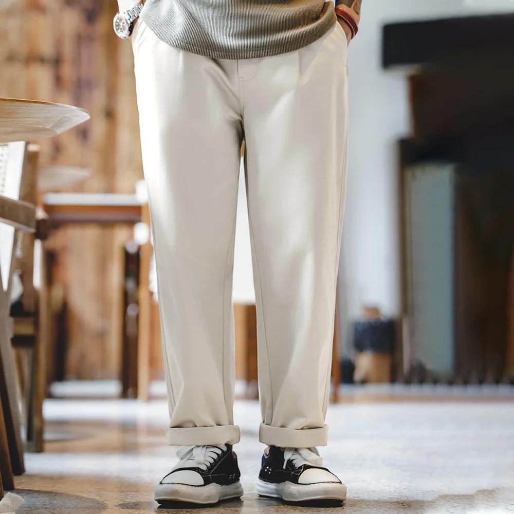 Maden-Pantalon Vintage Gentleman Naples, Mode Coréenne, Décontracté, Bouton Paris, Droit, Large, FJ1