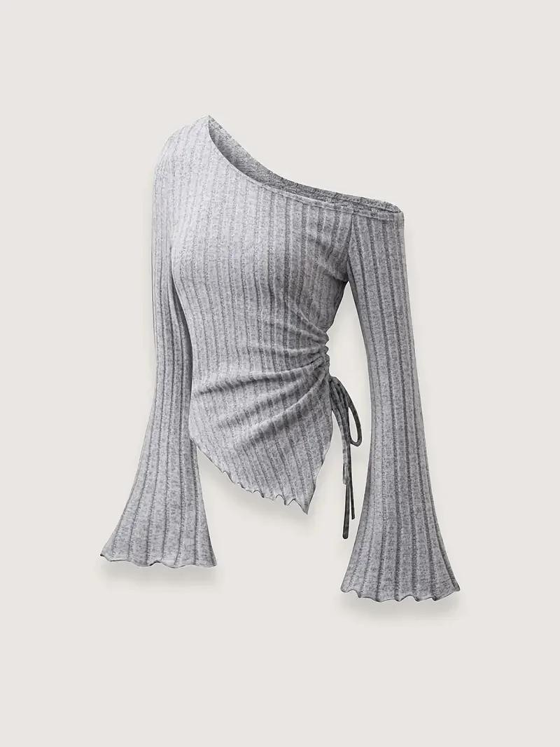 Nouveau femmes Sexy épaules nues croix à manches longues mince T-Shirt décontracté Style de rue asym