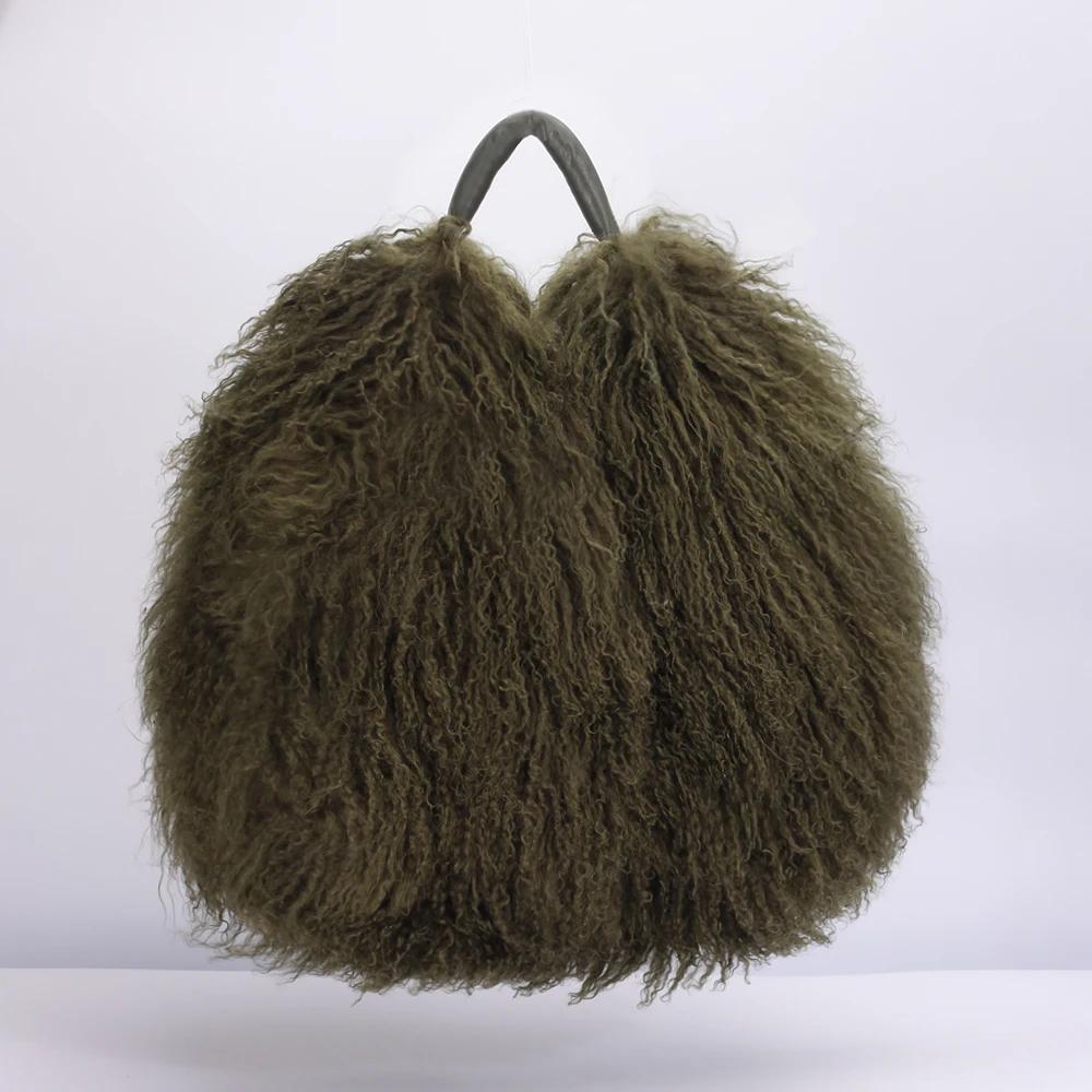 Sac à main de luxe en véritable fourrure d'agneau de Mongolie, sac Boston en cuir véritable doux et 