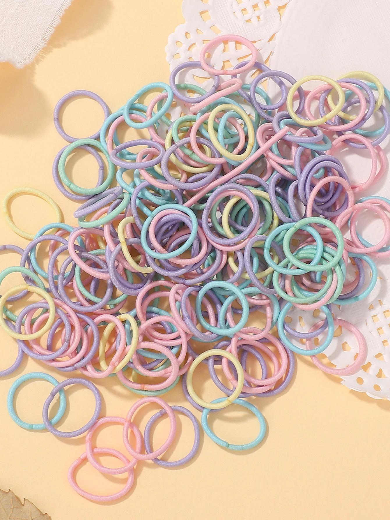 Lot de 100 élastiques à cheveux de 2cm, bandes colorées en caoutchouc et nylon, accessoires pour che