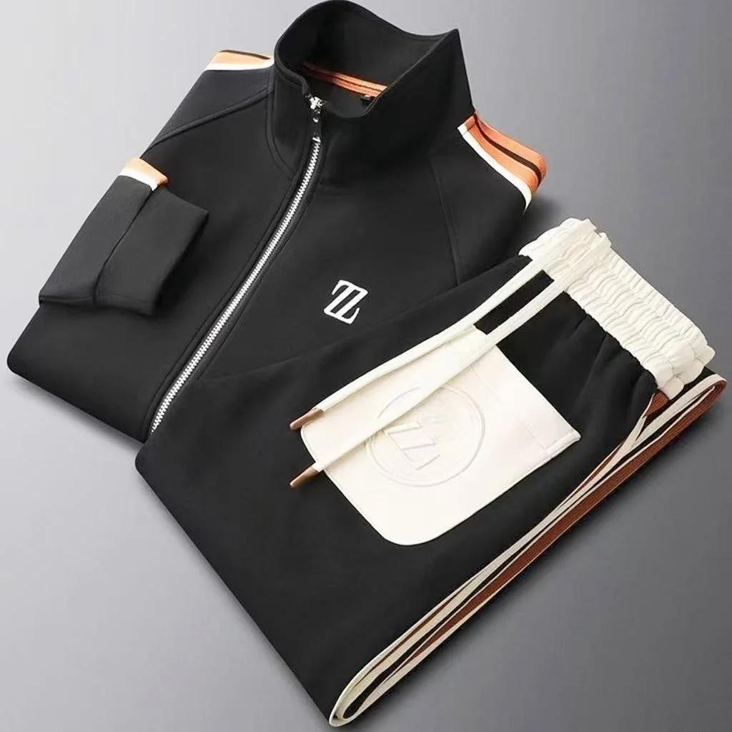 Ensemble de survêtement homme 2026 – Veste et pantalon tendance brodés – Tenue de sport deux pièces 