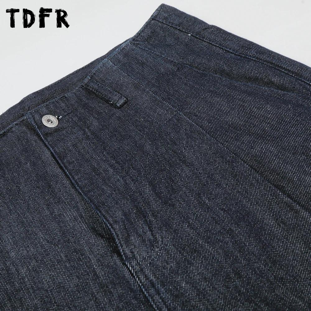 Rétro Simple jean hommes plissé décontracté lavé en détresse Baggy jambe large bleu Denim pantalon h