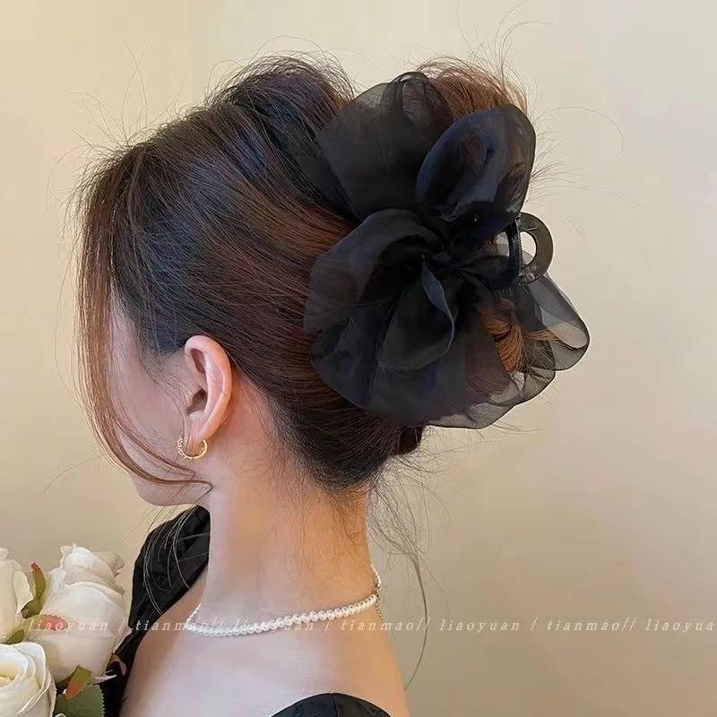 Élégante pince à cheveux en maille avec nœud pour queue de cheval et tresses, accessoire capillaire 