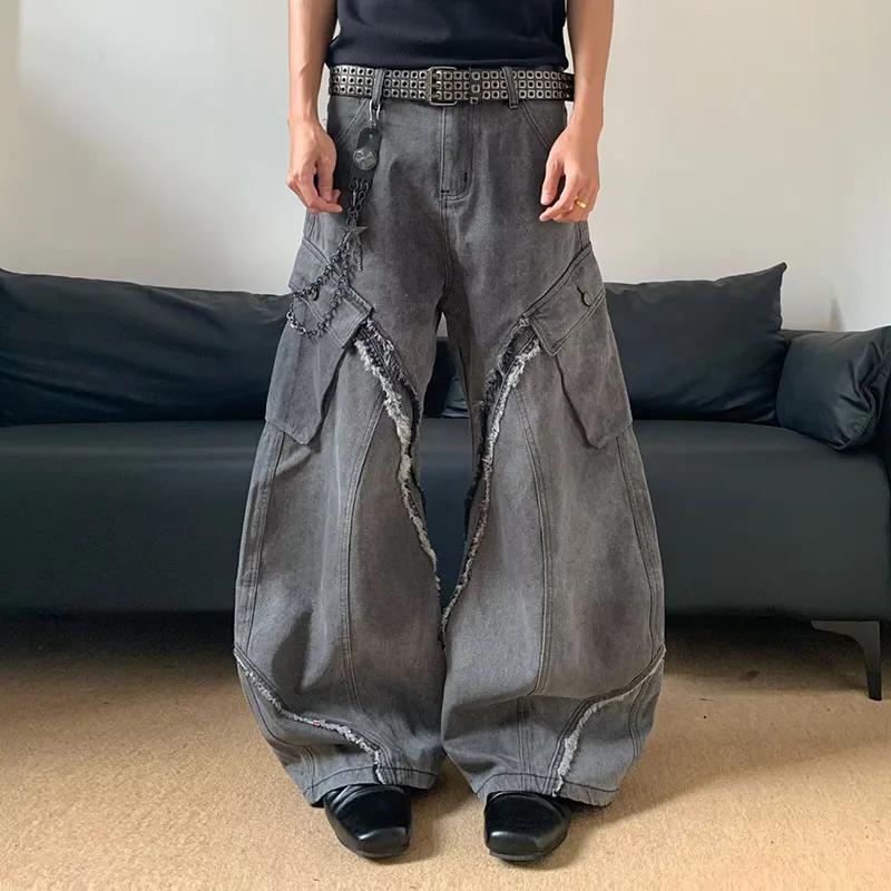 Jean Vintage coréen pour hommes, épissure, fermeture éclair poilue, Micro corne, pantalon ample à ja