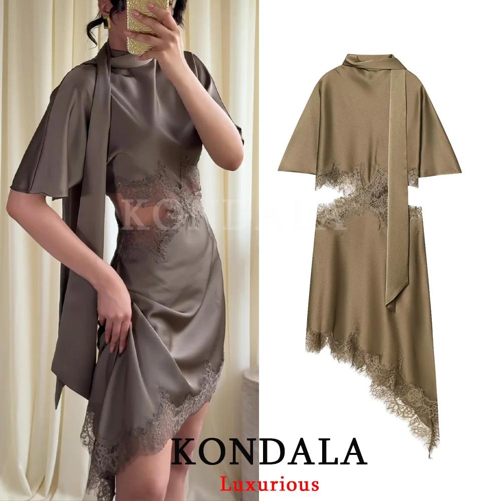 Robe Mini Chic et Élégante KONDALA pour Femme, Col Asymétrique à Nœud, Tendance Printemps-Été 2026, 