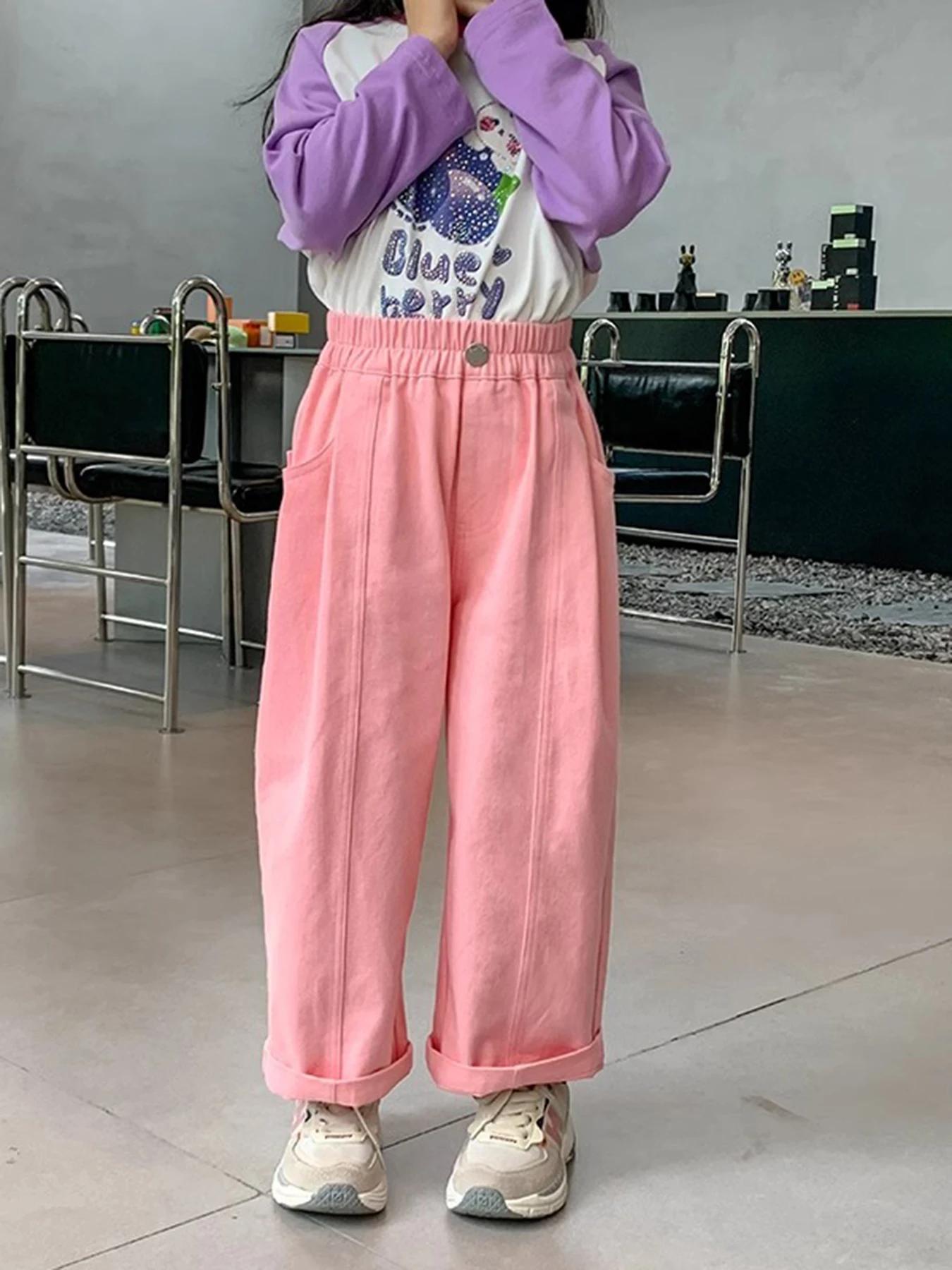 Pantalons à jambes larges en coton pour filles, pantalons décontractés de printemps, vêtements de sa