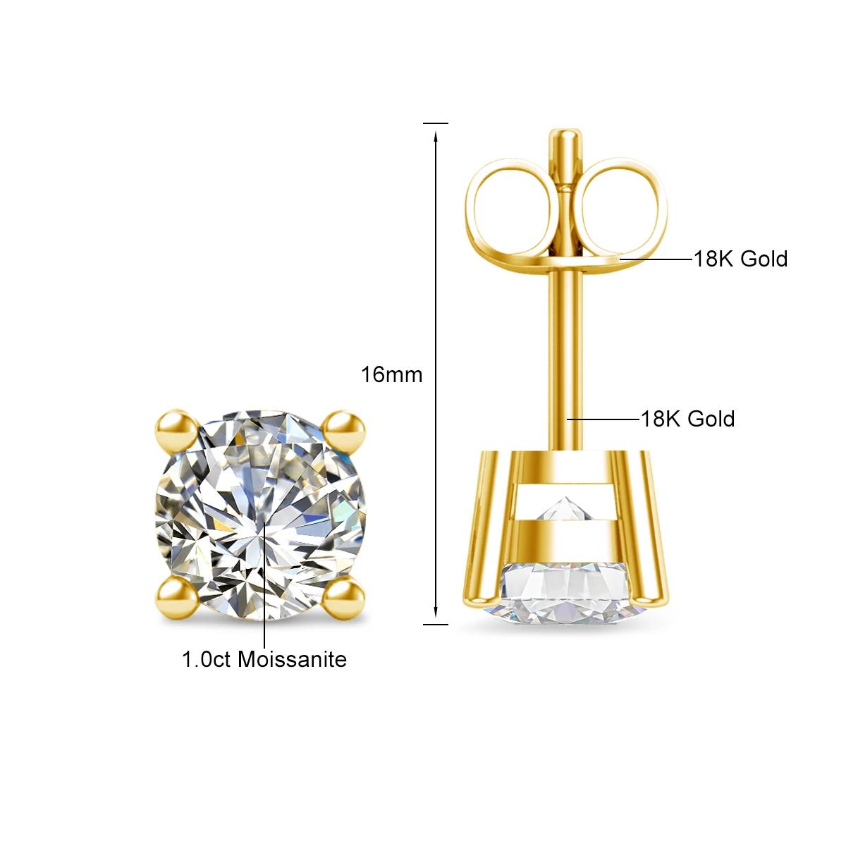 Szjinao réel complet 18k boucles d'oreilles en or AU750 Moissanite diamant véritable or femmes bijou