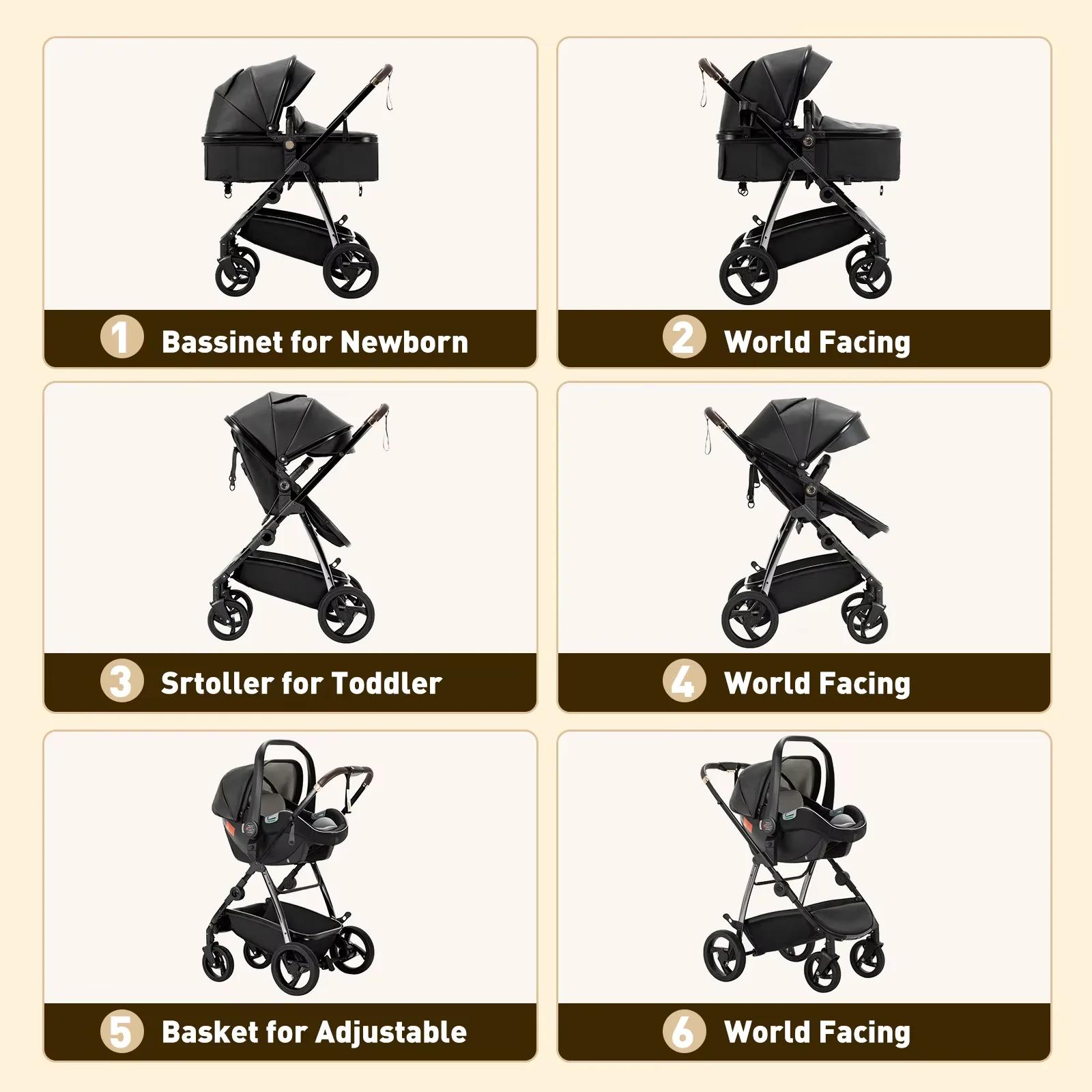 Poussette bébé 3 en 1 landau Portable luxueux voyage landau haute paysage nouveau-né bébé poussette 