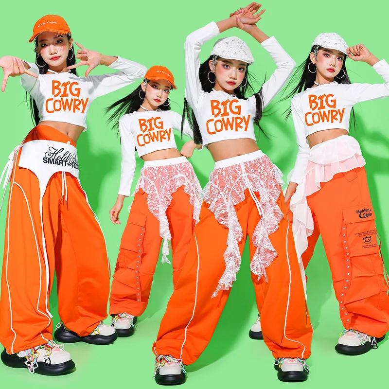 Crop top hip hop pour filles, pantalon cargo coloré, costumes pour enfants, streetwear pour enfants,
