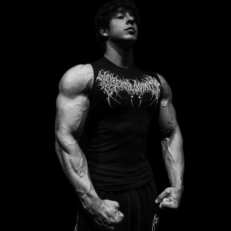 T-shirt de Style américain pour hommes, marque tendance, Style foncé, gilet de sport, Fitness, haut 