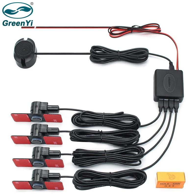 GreenYi voiture Parking capteur Assistant Parktronics 4 noir/argent/blanc 13mm plat capteurs inverse