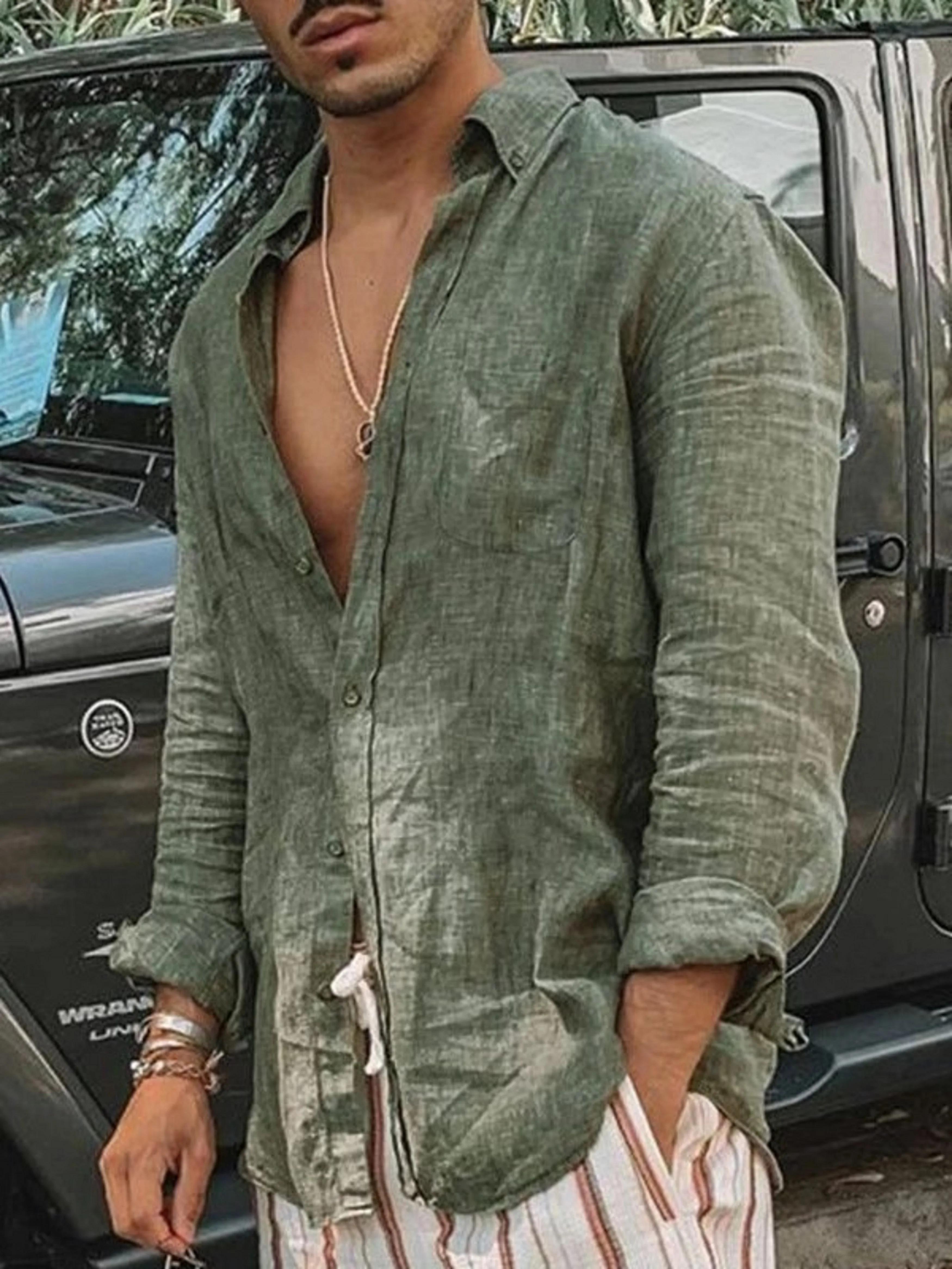 Chemise à Manches sulfpour Homme, Cardigan à Revers, Couleur Unie, Décontracté, Adapté aux Activités