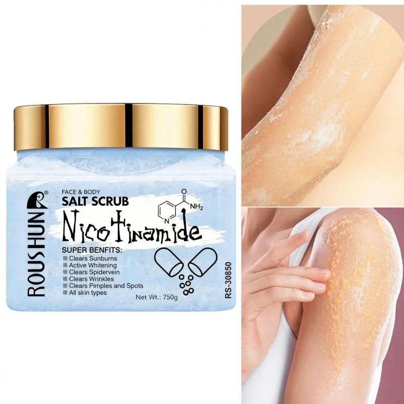 ROUSHUN Gommage au sel de nicotinamide, grand format familial, gommage corporel, nettoyage doux et p