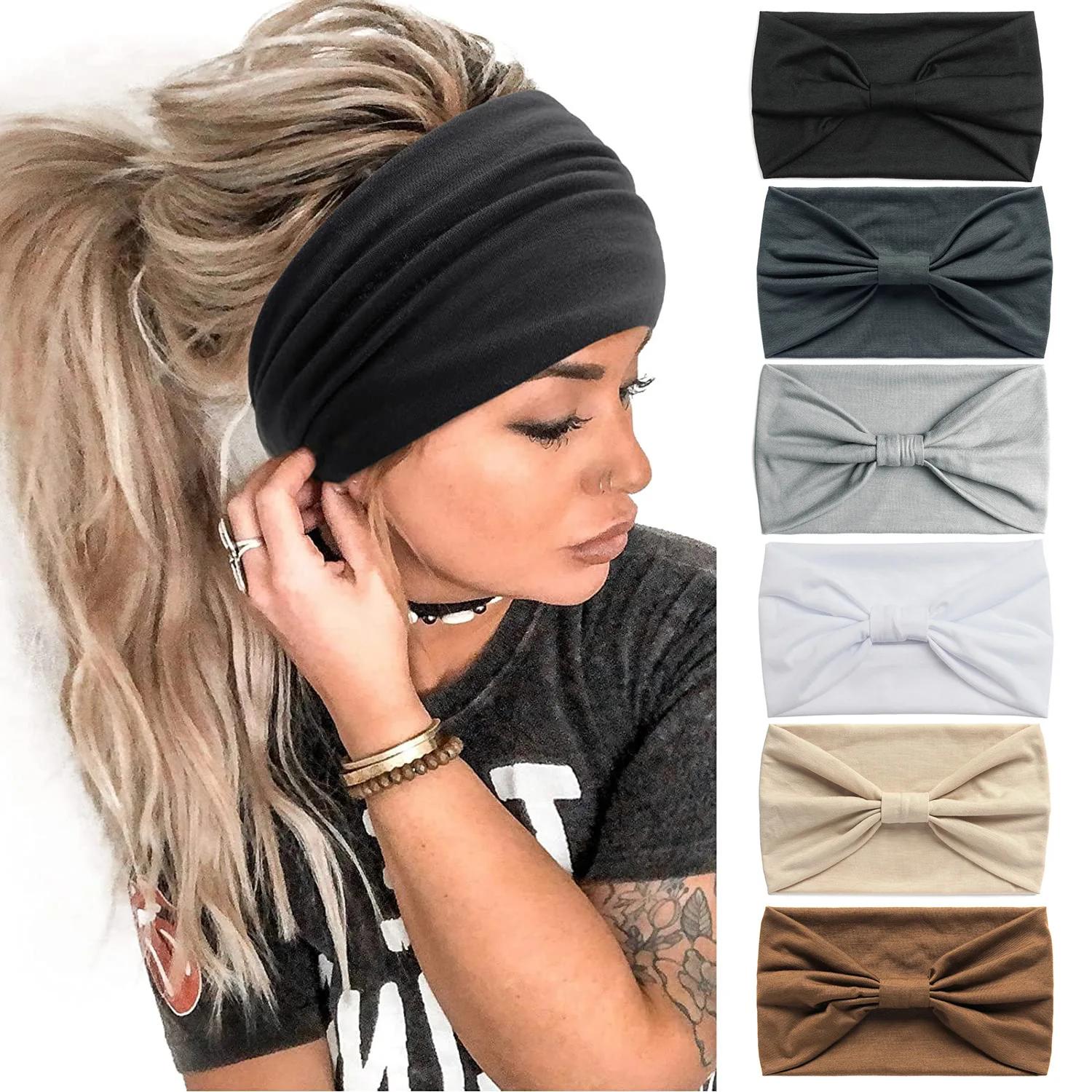 Grands bandeaux pour femmes, élégants, style Boho, Turban de Sport, Yoga, en coton, Bandana antidéra