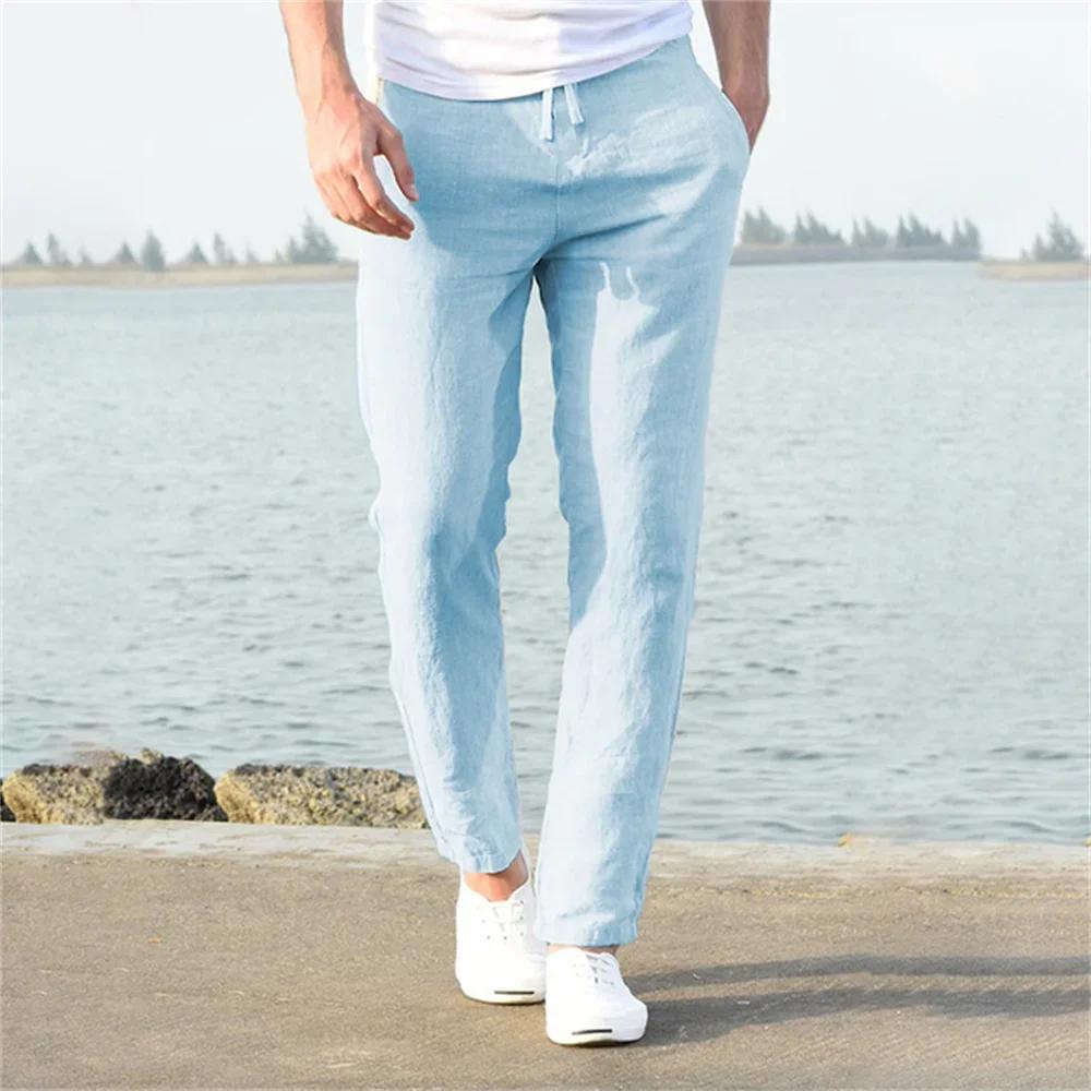 2025 hommes coton lin pantalons décontractés Baggy Streetwear hommes Joggers pantalons de sport coul