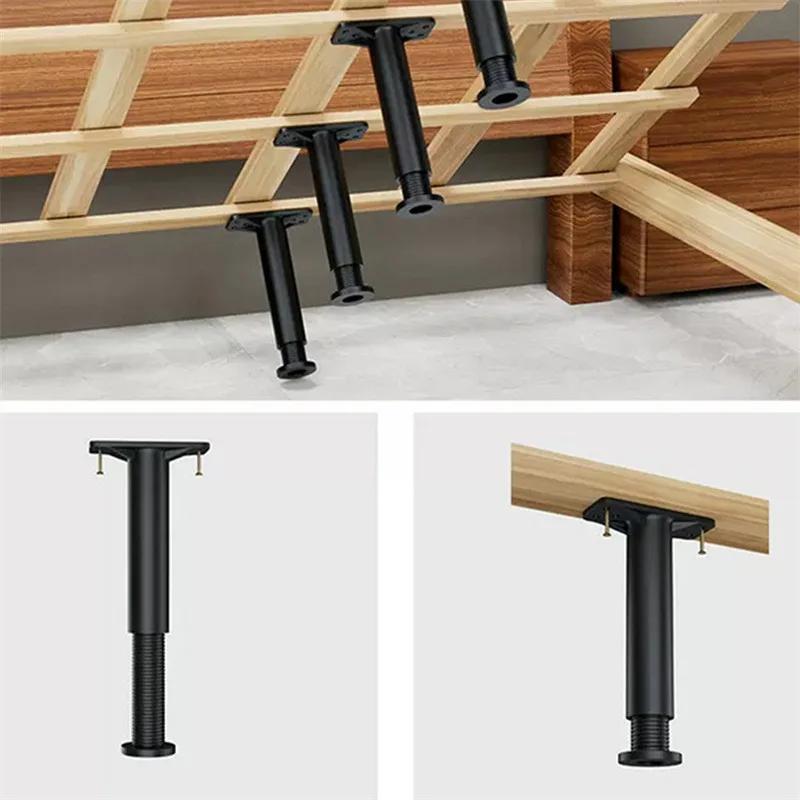 Support de lit réglable télescopique noir, 1 pièce, pied de meuble en plastique renforcé, pied de ca