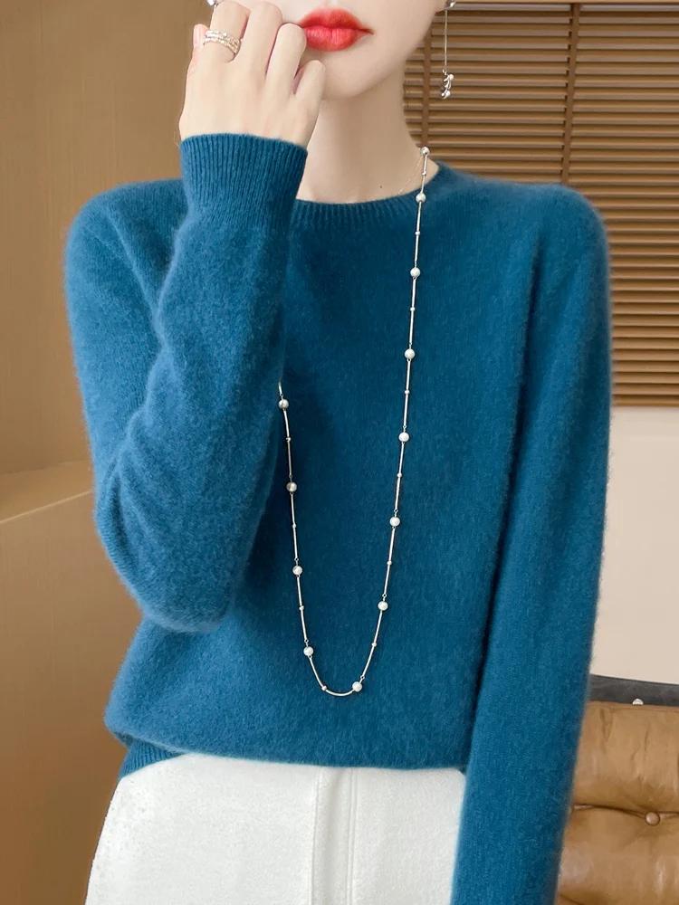 Pull en laine mérinos pour femme, col rond, en cachemire, basique, à la mode, confortable, chaud, dé