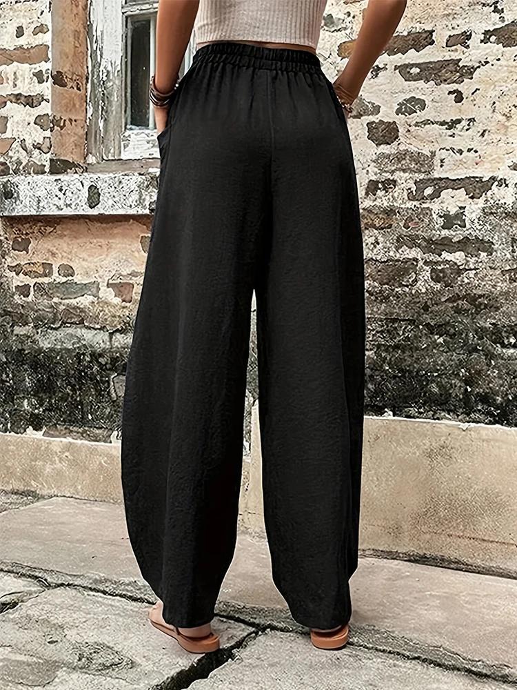 Pantalons Harem en Coton-Lin pour Femmes Grande Taille Pantalons Décontractés à Coupe Ample Rétro Ta