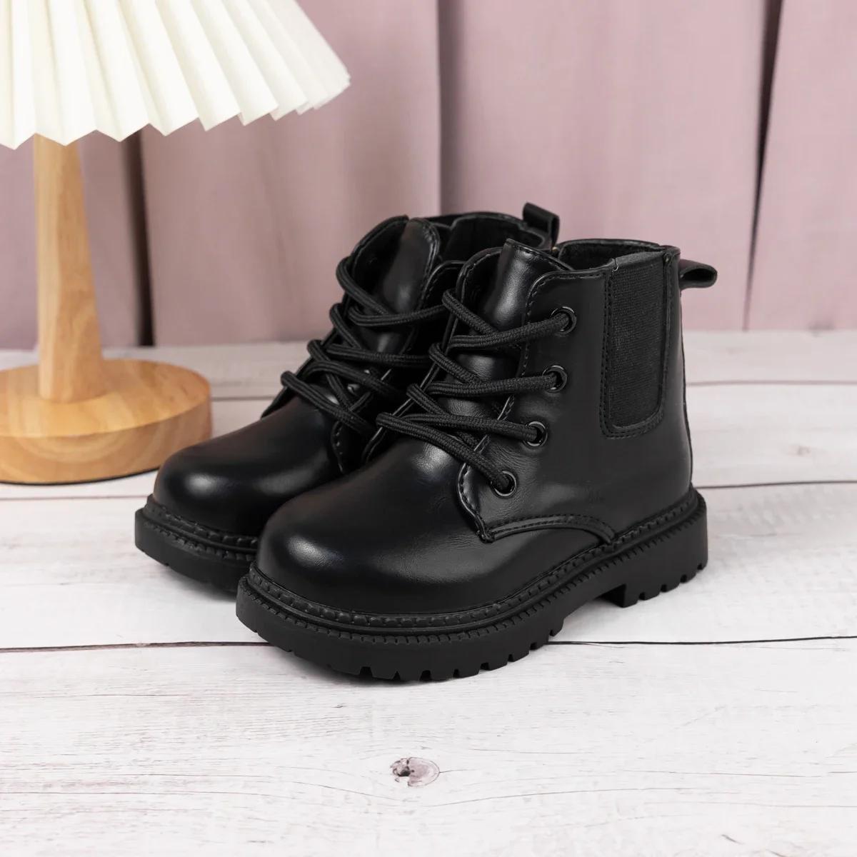 Chaussures d'automne et d'hiver pour enfants, bottes imperméables en cuir PU pour enfants, bottes ha