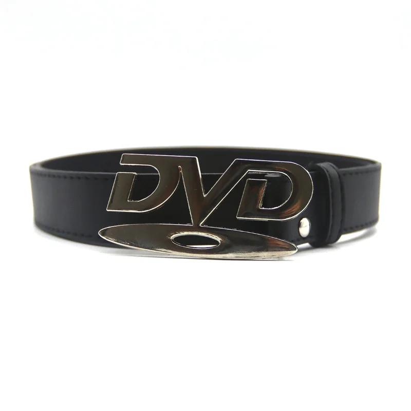 Ceinture unisexe à boucle DVD nostalgique, polyvalente, noire et blanche, décorative, pour hommes et