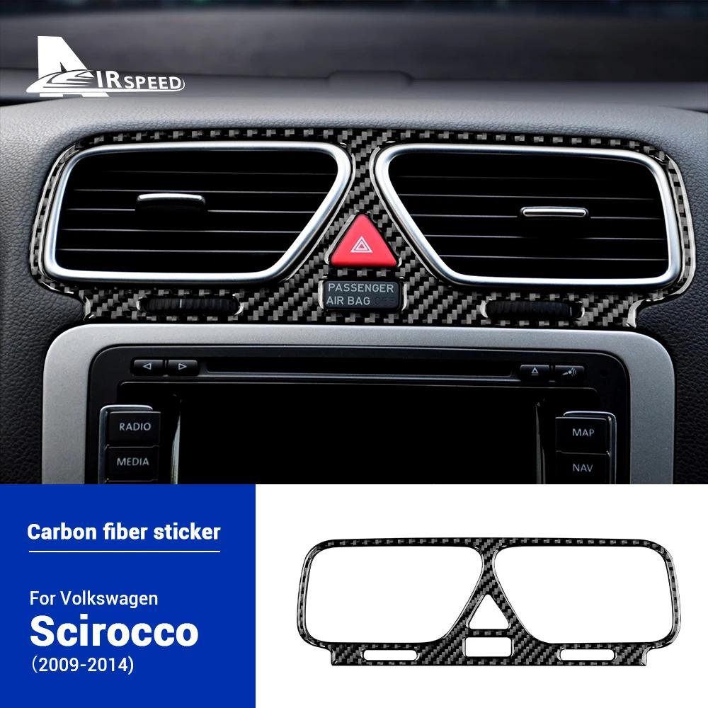 Autocollant de sortie CD AC en Fiber de carbone véritable et souple, pour Volkswagen Scirocco 2009 2