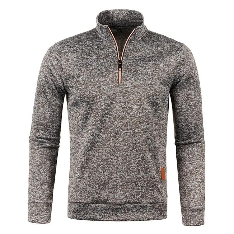 Sweat-shirt à manches longues et demi-fermeture éclair pour homme, couleur unie, pull à col roulé, S