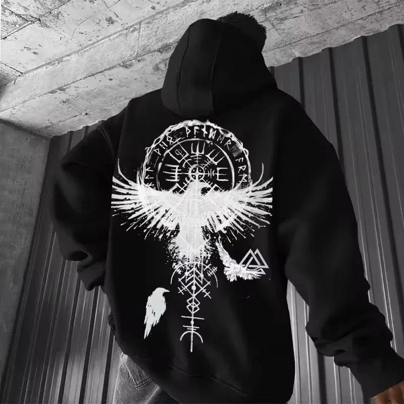 2025 Totem Viking Eagle Print Y2K hommes à manches longues sweat à capuche automne hiver quotidien e