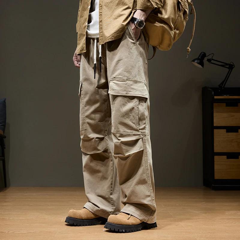 Pantalon Cargo Baggy pour hommes, avec poches, 100% coton, cordon de serrage, taille élastique, jamb