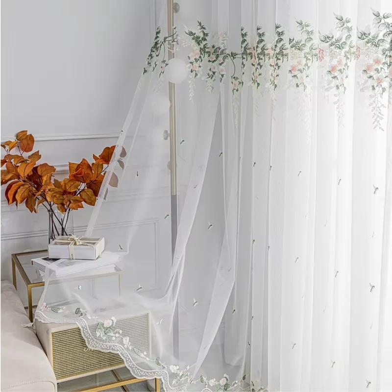 Rideaux en Tulle à fleurs brodées européennes, 1 pièce, pour salon, chambre à coucher, balcon, Voile