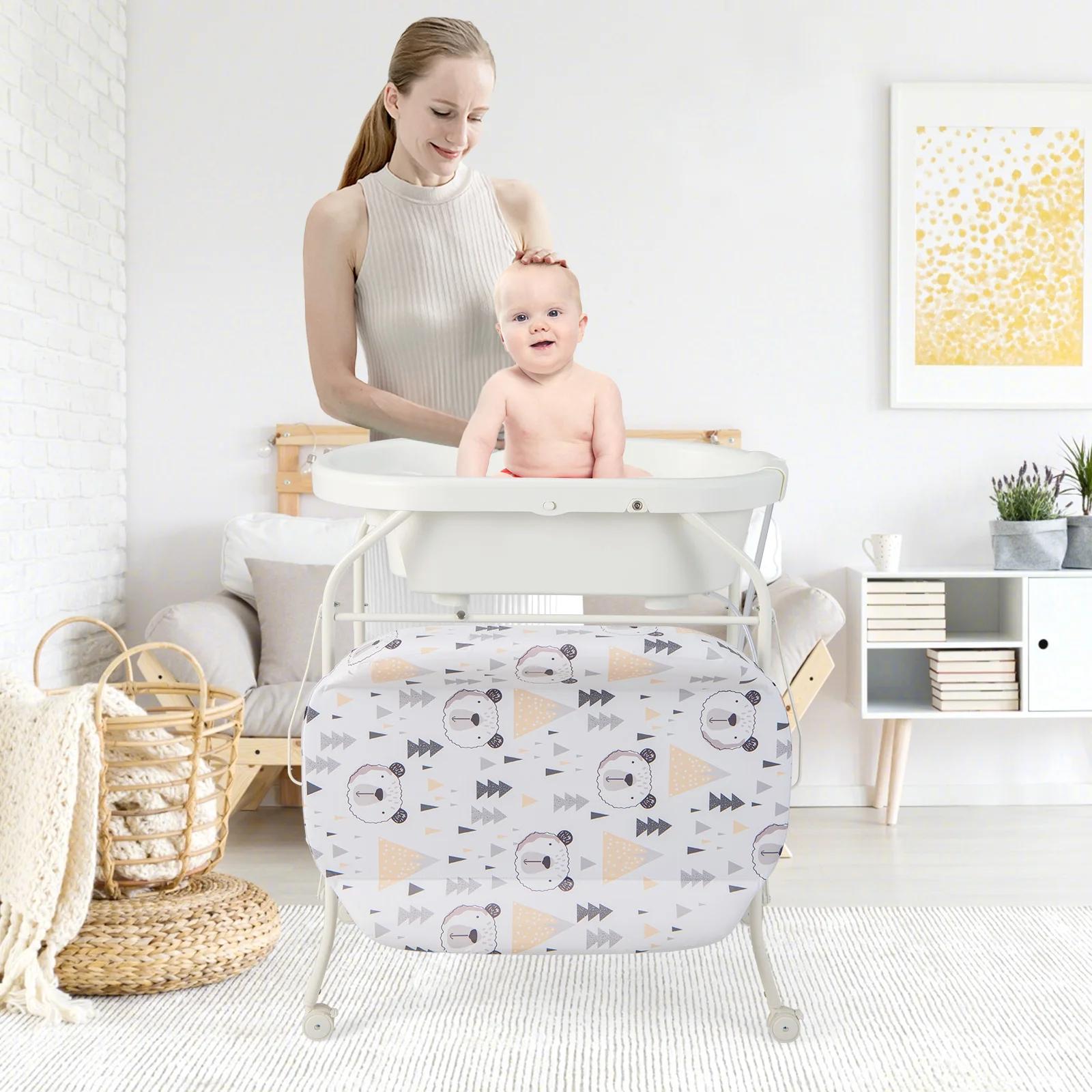 Table à langer pliante 4 en 1 avec baignoire, table à langer portable avec matelas à langer, station
