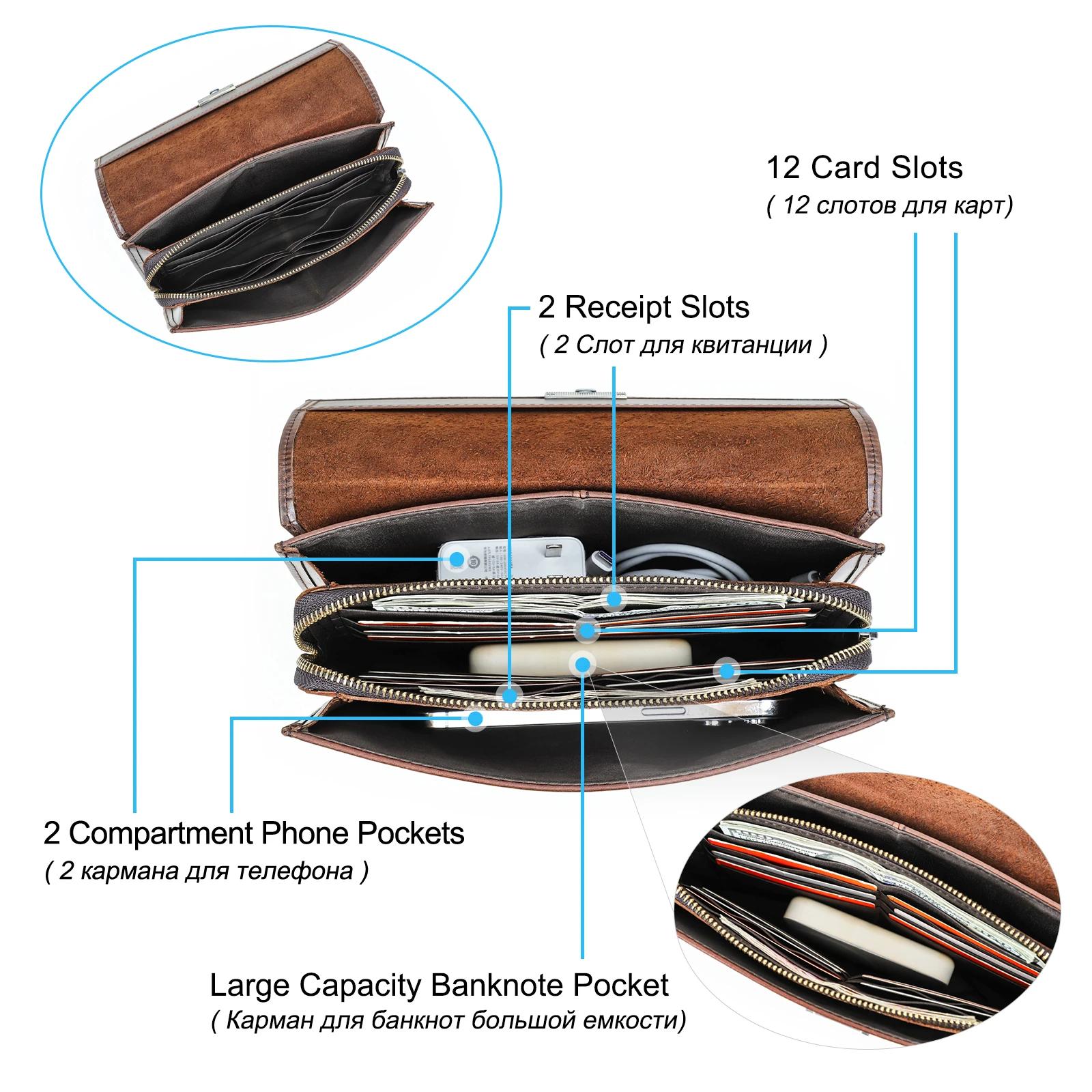 CONTACT'S-Pochette de Luxe en Cuir group pour Homme, Sac à Main de Styliste avec Mot de Passe, Porte