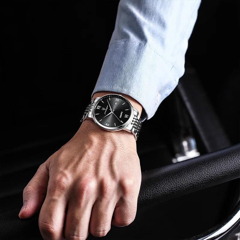 POEDAGAR montre-bracelet de sport de luxe pour hommes en acier inoxydable étanche Date homme montre 