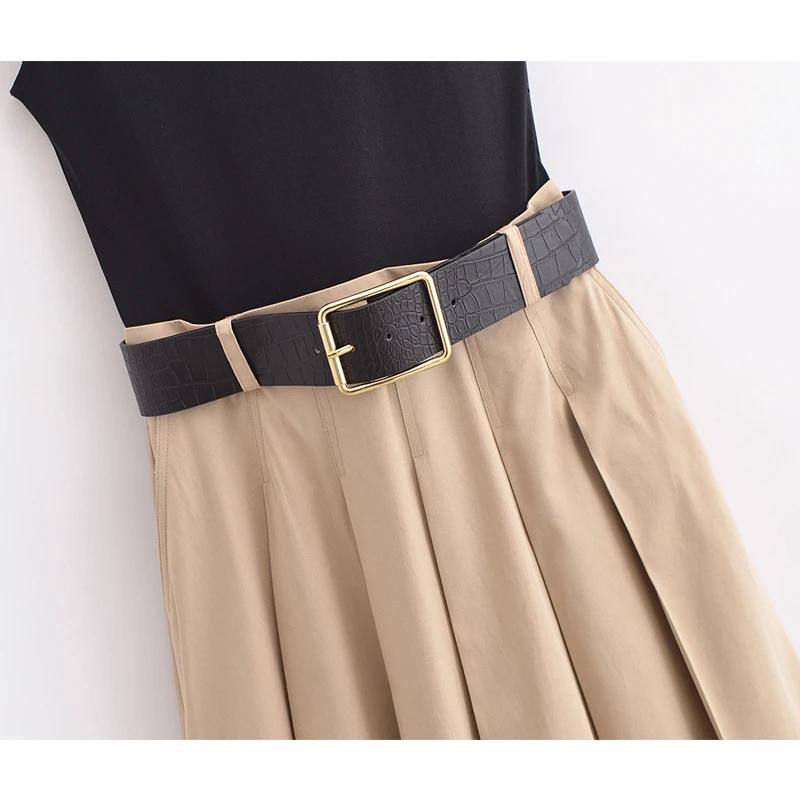 MUJER 2025 femme robes ceinture plissée robe mi-longue femmes sans manches robe d'été femme tricoté 