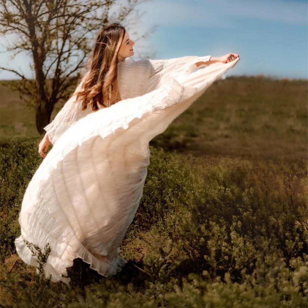 Robe bohème en mousseline de soie plissée à manches longues pour femmes enceintes, robes d'alter pou