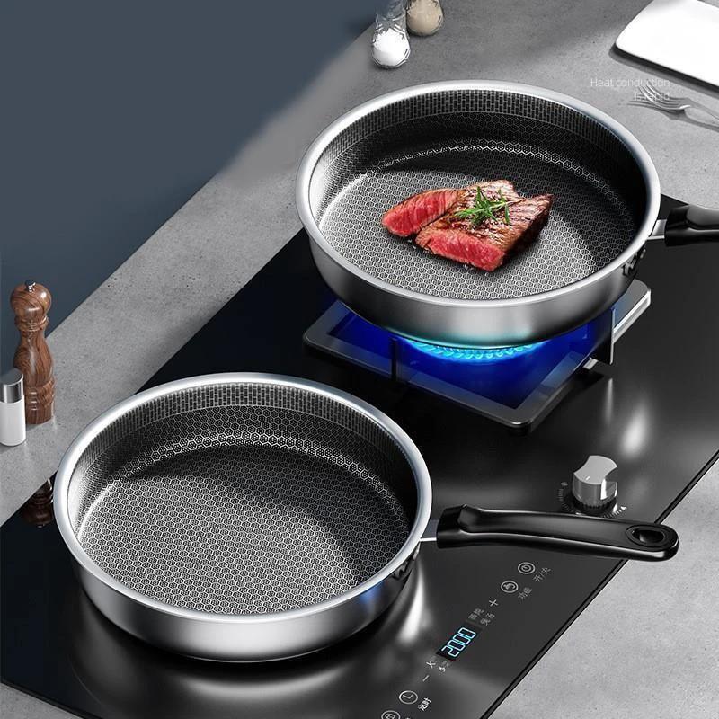 Poêle à frire en acier inoxydable 316l, poêle domestique à fond plat, poêle à Steak et à œufs, cuisi