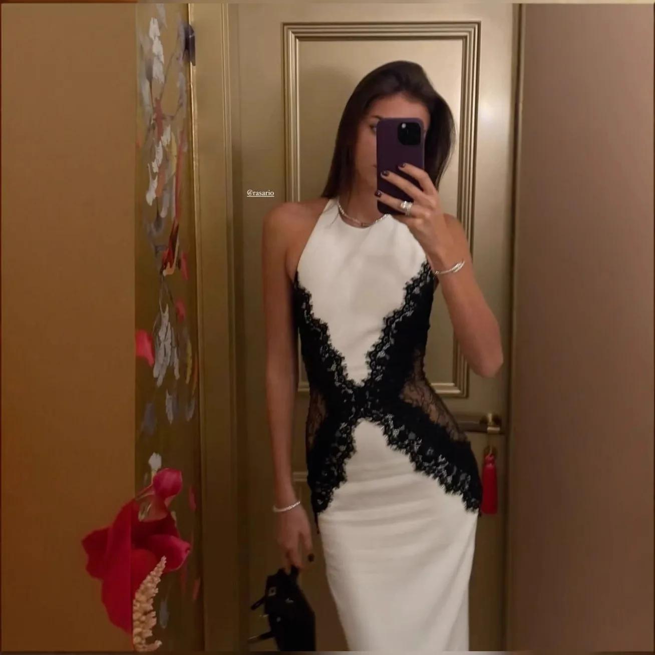 Élégant blanc robe longue femmes licou dos nu décontracté noir dentelle Patchwork fente Maxi robes s