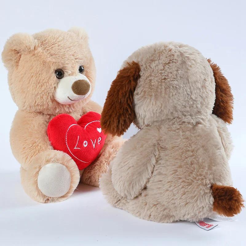 Jouets en peluche ours chien 25CM, mignon, cœur rouge imprimé amour, Animal créatif, poupée en peluc