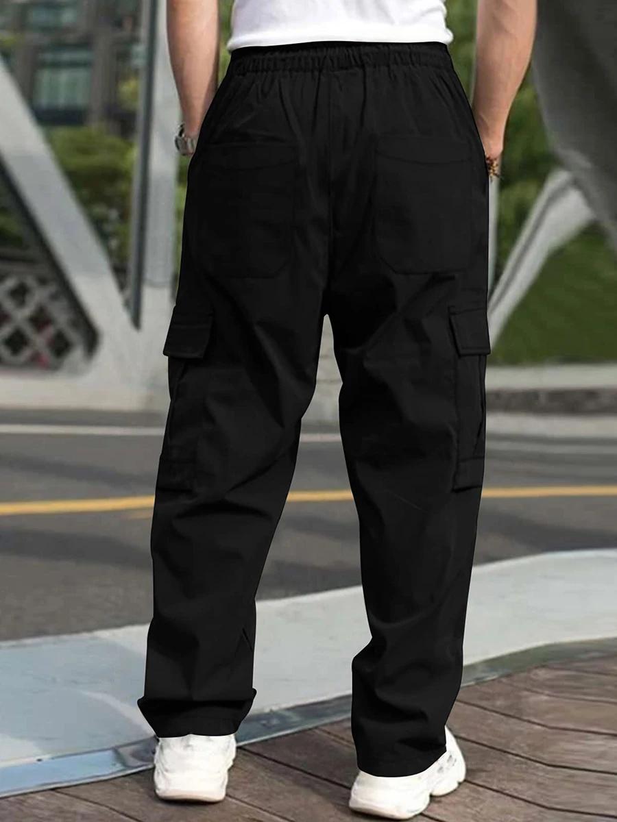 Pantalon cargo long pour homme, pantalon de travail avec poches, jambe droite, monochromatique, prox