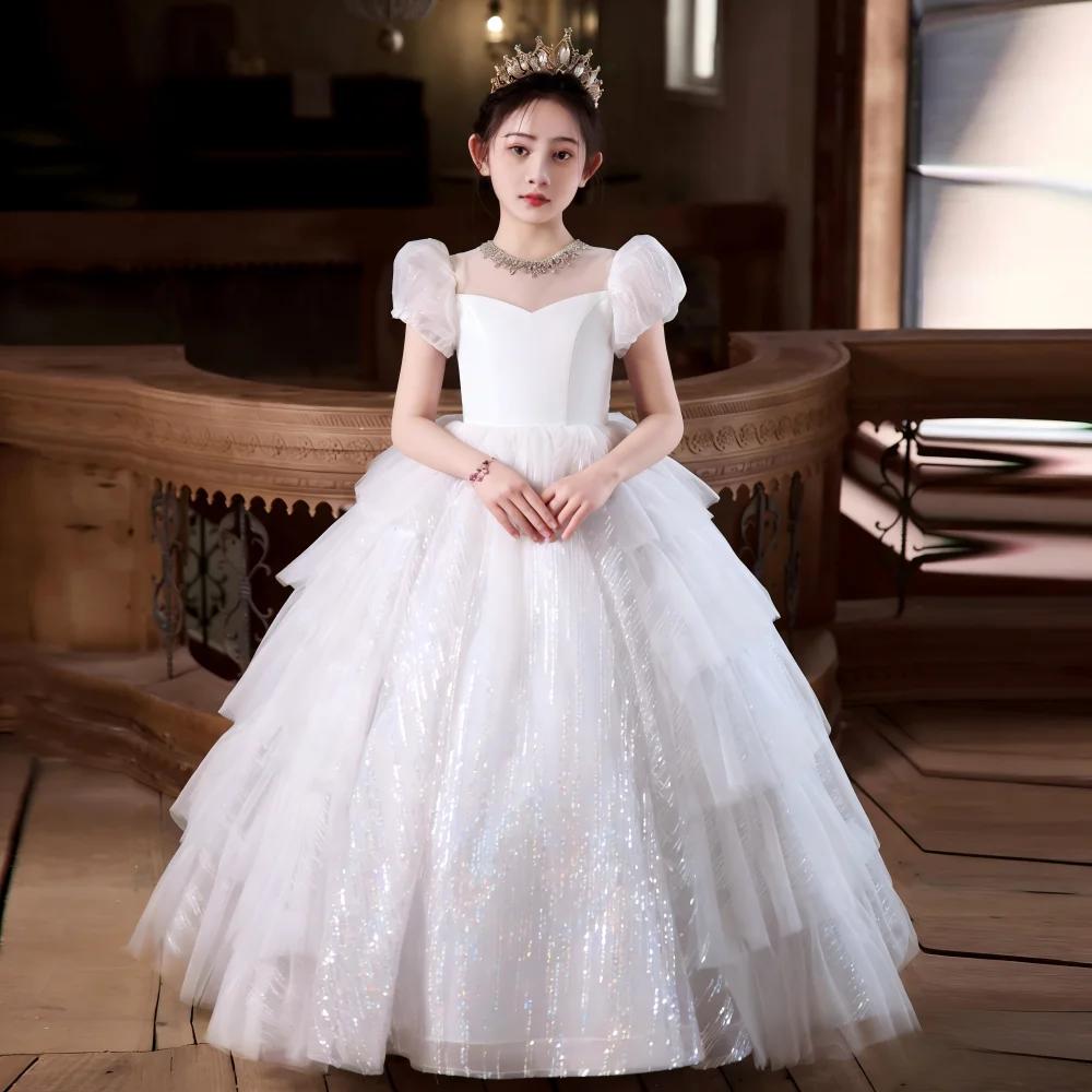 Robe de Soirée Scintillante pour Filles, Tenue de Princesse pour Spectacle, Robe de Cérémonie pour E