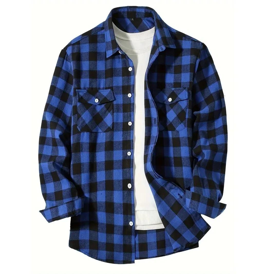 Chemises pour hommes simple boutonnage classique Plaid intelligent décontracté chemise en flanelle à