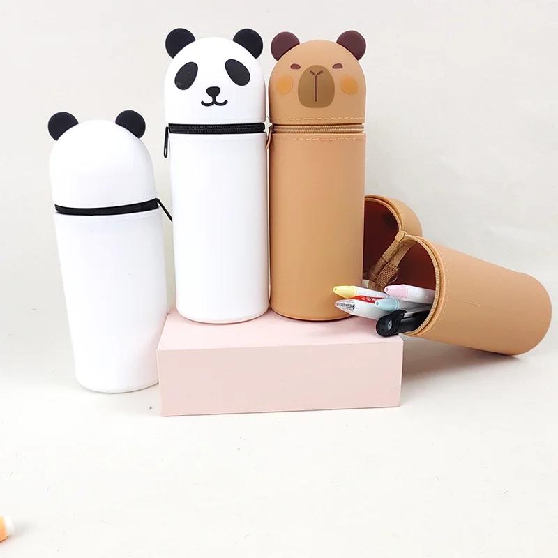 Trousse à crayons télescopique en Silicone, 1 pièce, animaux Kawaii, sac de papeterie de grande capa