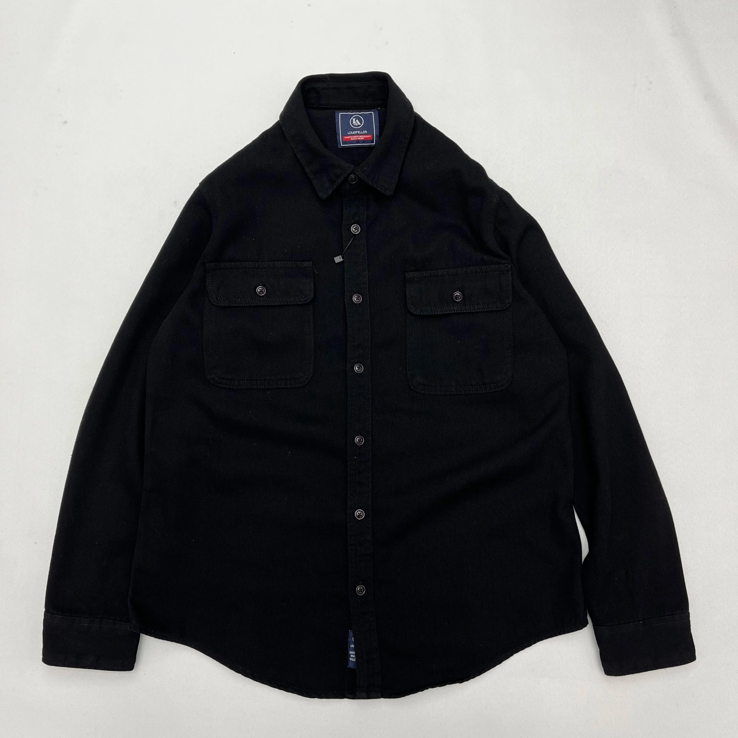 Automne nouveau japonais rétro lourd sergé à manches longues col rabattu 100% coton chemise hommes m