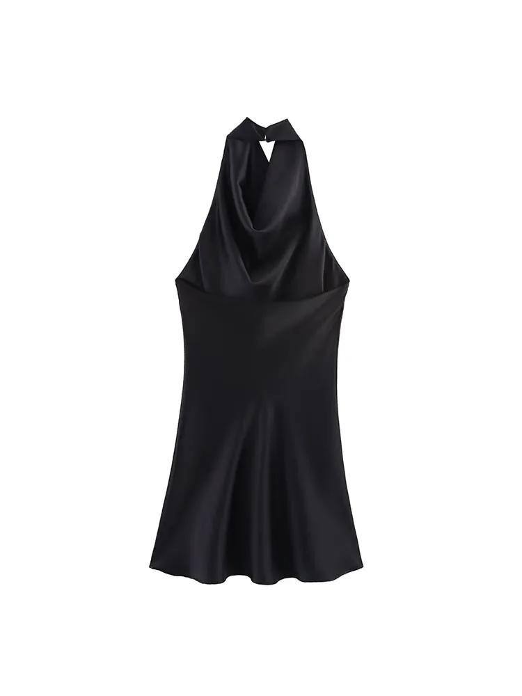 Robe Courte Halter Élégante en Satin pour Femme – Collection Été 2026 – Sexy, Dos Nu, Couleur Unie –