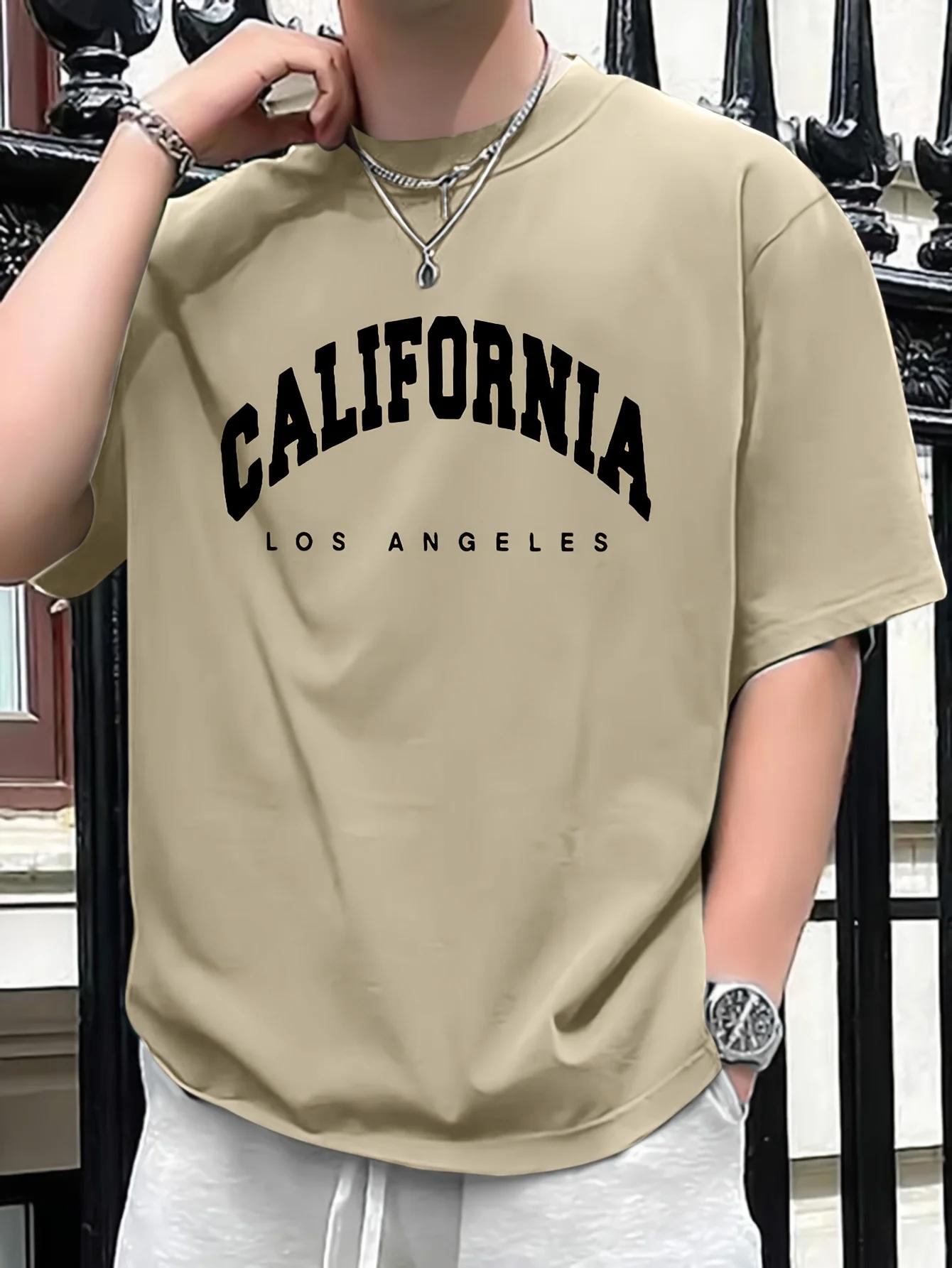 Été hommes 100% pur coton décontracté coupe ample plus californie imprimé sport confortable col rond