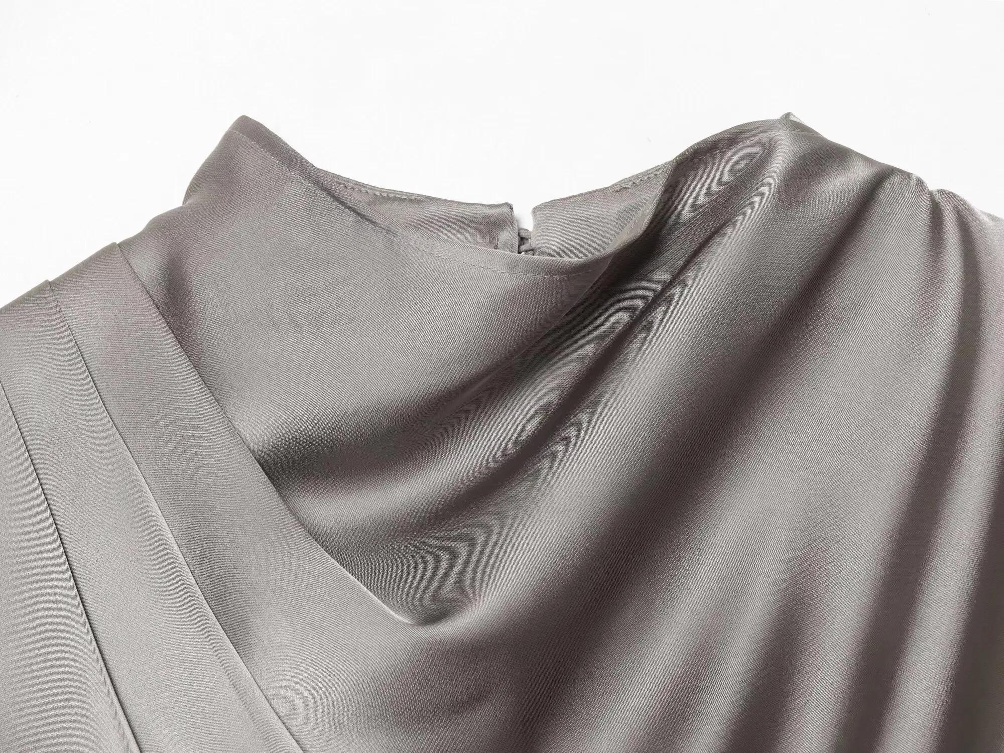 ETJ 2026 printemps nouveau femmes élégant mode châle design satin drapé haut asymétrique froissé che