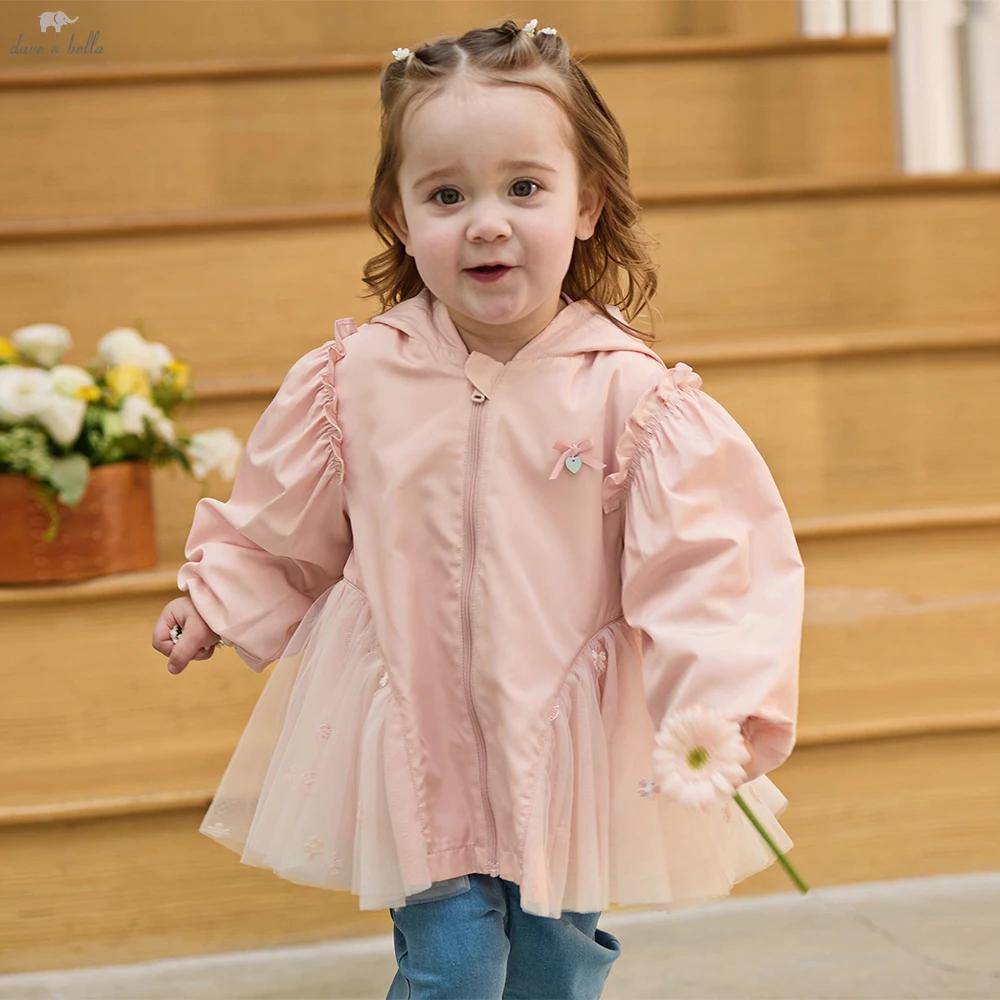 Veste en dentelle et maille pour enfants Dave Bella, veste décontractée rose pour filles, vêtements 