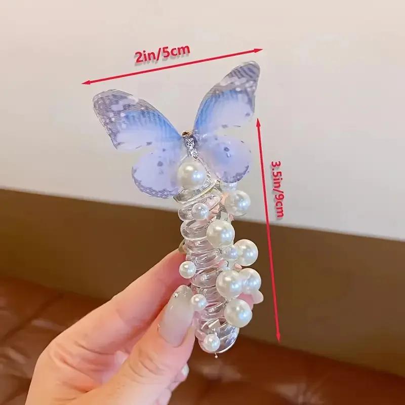 Bandeau papillon en maille pour filles, 2 pièces, mignon, rond, perle et Design Floral, parfait pour