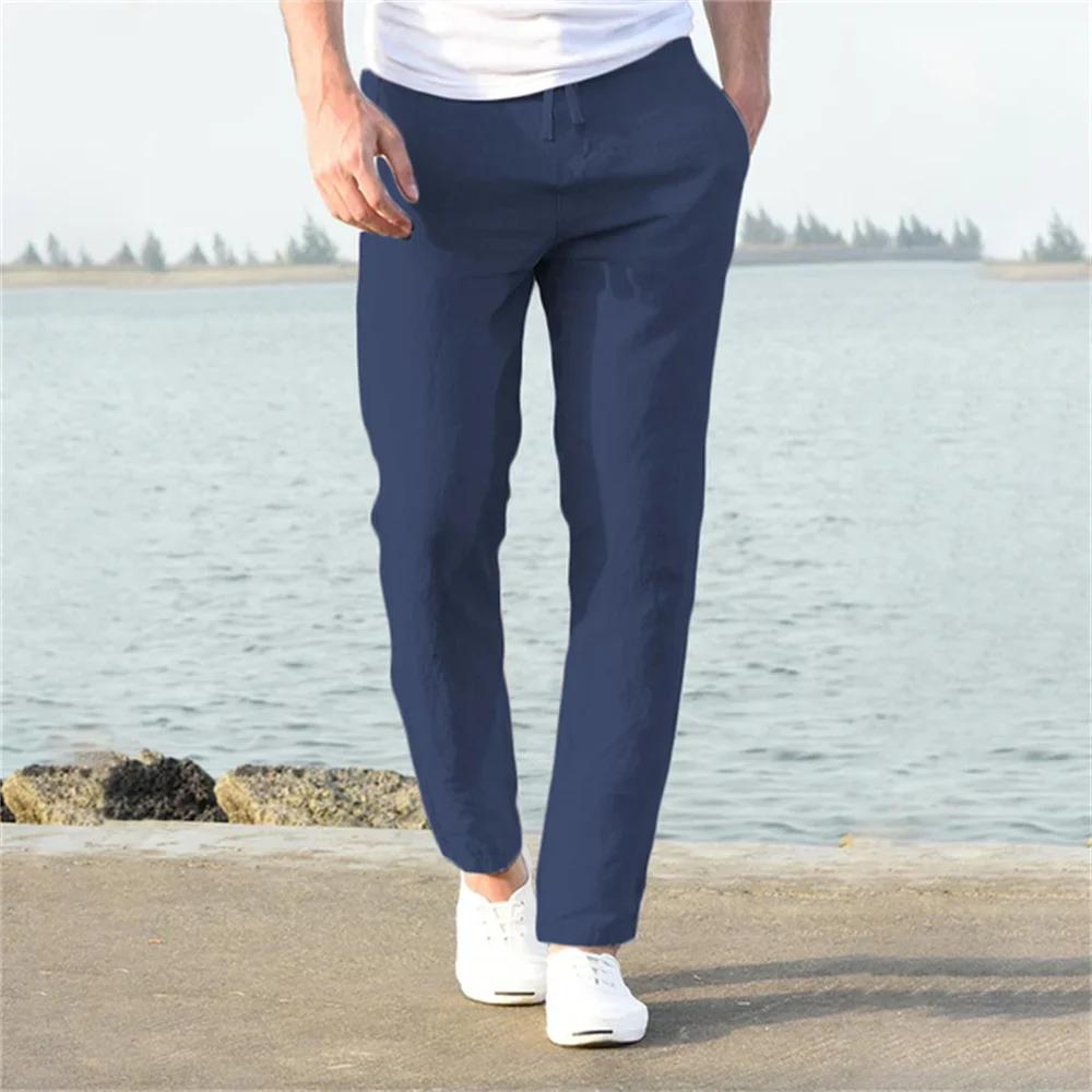 2025 hommes coton lin pantalons décontractés Baggy Streetwear hommes Joggers pantalons de sport coul